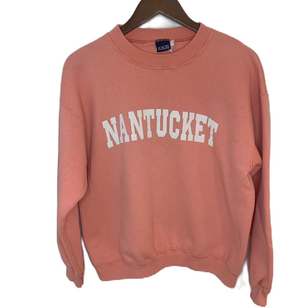 Vintage Nantucket Women’s Sweatshirt Large Peach/Pink Spellout Poly Cotton - Picture 1 of 7